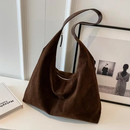 Vintage Suede New Large Capacity Women Tote Bag 2025 Autumn Winter Commute Shoulder Crossbody Bags Fashion Trend Underarm Bags
