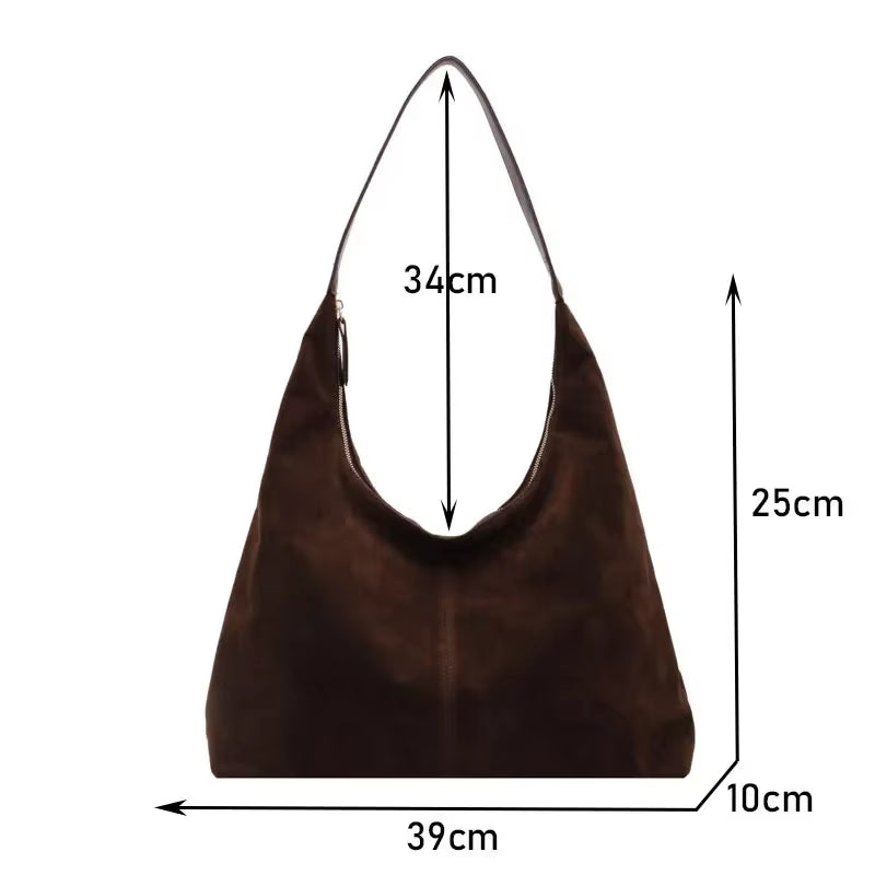 Vintage Suede New Large Capacity Women Tote Bag 2025 Autumn Winter Commute Shoulder Crossbody Bags Fashion Trend Underarm Bags