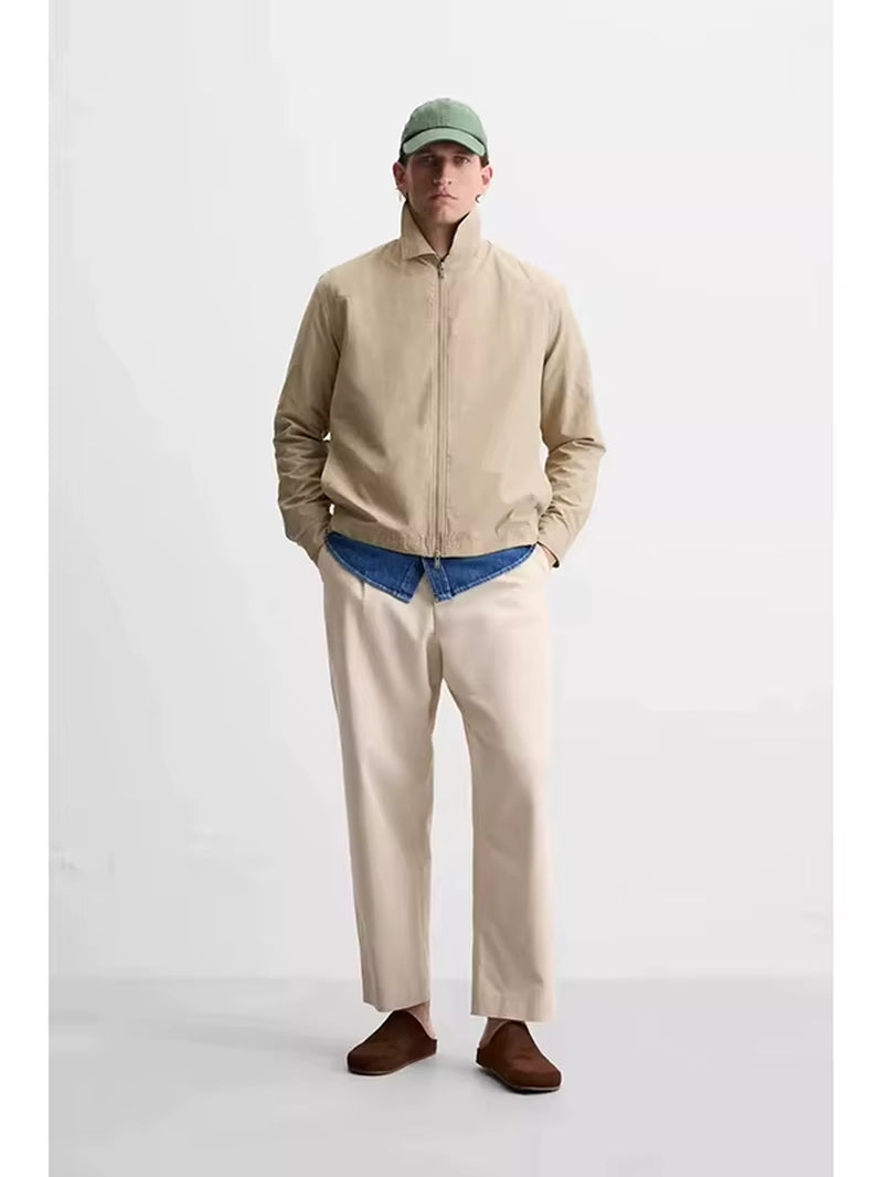 New Arrival Spring 2024 Men'S Lightweight Tech Fabric Long Sve Jaet Zipper Casual Outerwear Sli Simple Design