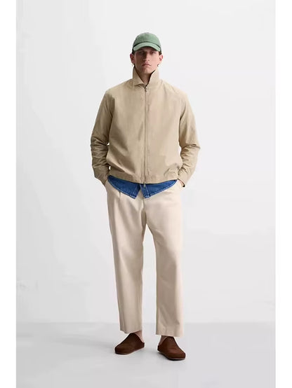 New Arrival Spring 2024 Men'S Lightweight Tech Fabric Long Sve Jaet Zipper Casual Outerwear Sli Simple Design