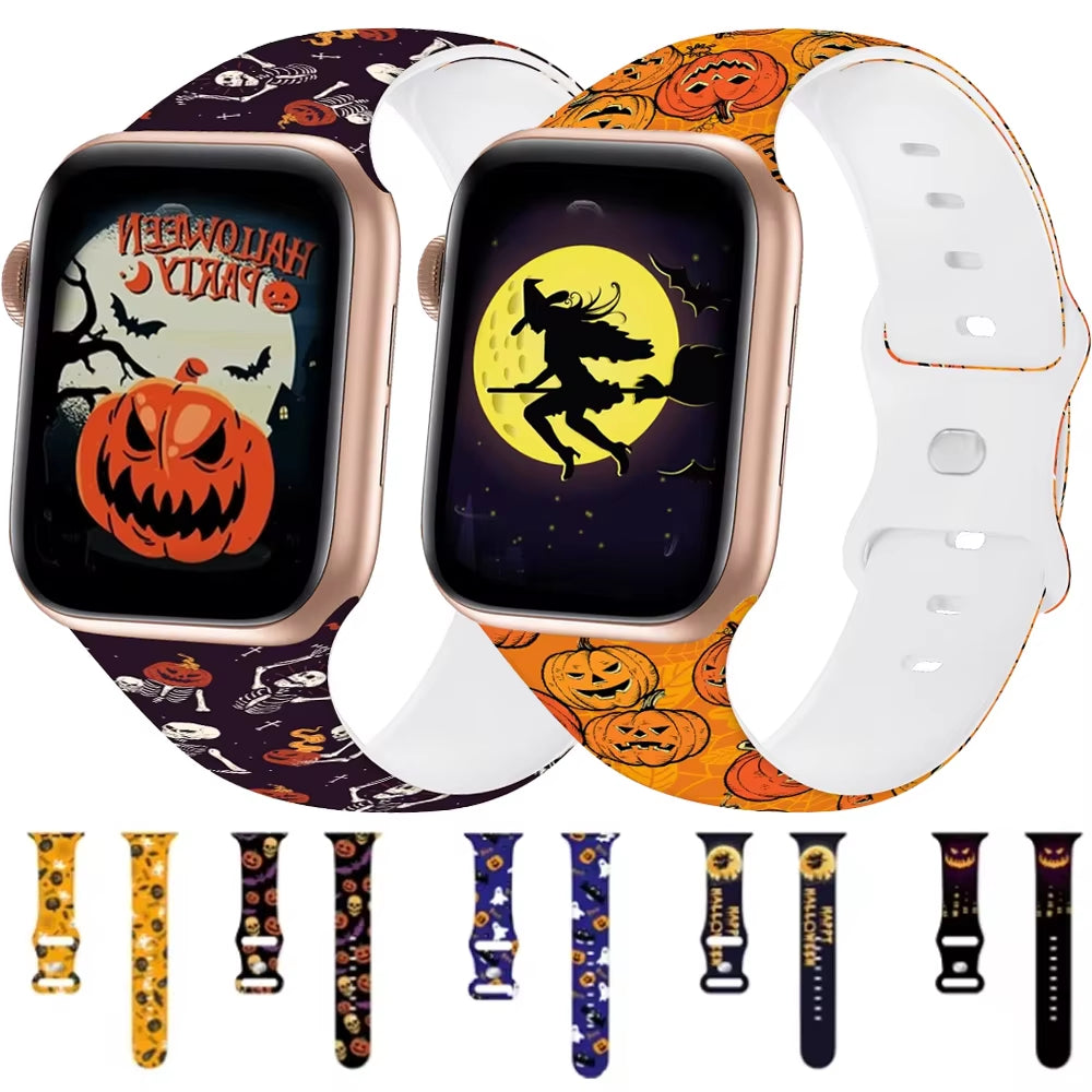 Halloween Silicone Strap for  Watch Ultra 3 49Mm 11 10 42Mm 46Mm 9 8 7 6 5 4 SE Printed Bracelet Iwatch 45Mm 41Mm 44Mm 40Mm