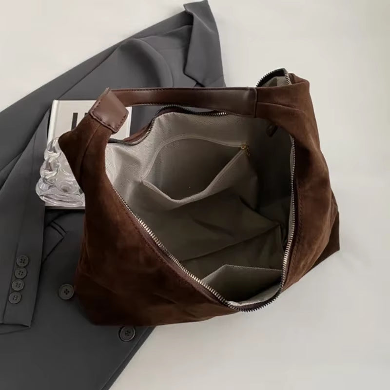 Vintage Suede New Large Capacity Women Tote Bag 2025 Autumn Winter Commute Shoulder Crossbody Bags Fashion Trend Underarm Bags