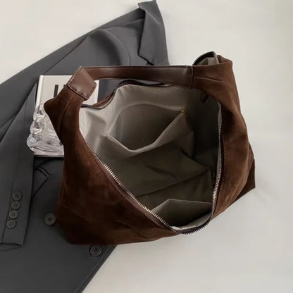 Vintage Suede New Large Capacity Women Tote Bag 2025 Autumn Winter Commute Shoulder Crossbody Bags Fashion Trend Underarm Bags